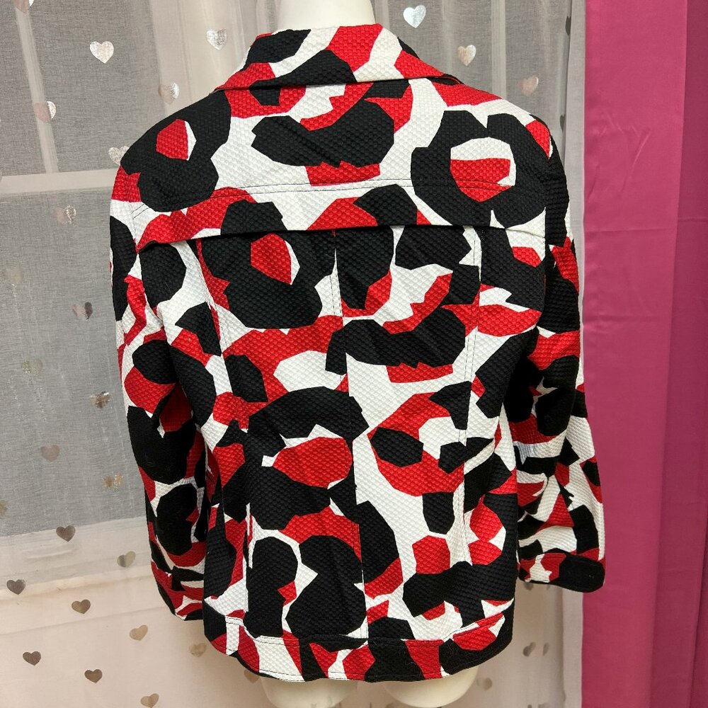 #162 Chico's Red Black White Zip Dress Jacket Size 3 (16) - Picture 3 of 6